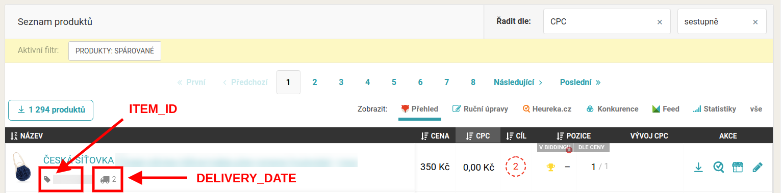 Informácia o dostupnosti na stránke Produkty.
