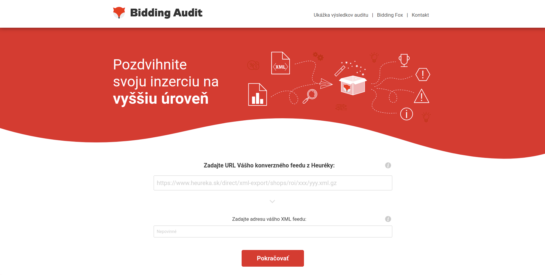Vyplnenie konverzného a XML feedu na webe Bidding Auditu.