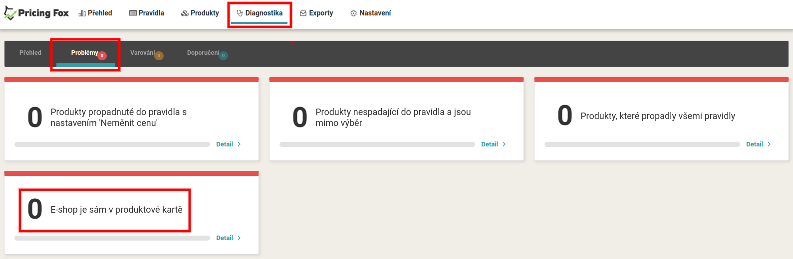 Užívateľské rozhranie aplikácie Pricing Fox – E-shop je sám v produktovej karte.