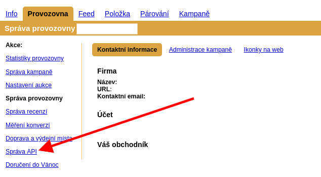 Správa API v Zboží.cz.