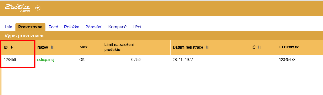ID e-shopu na Zboží.cz.