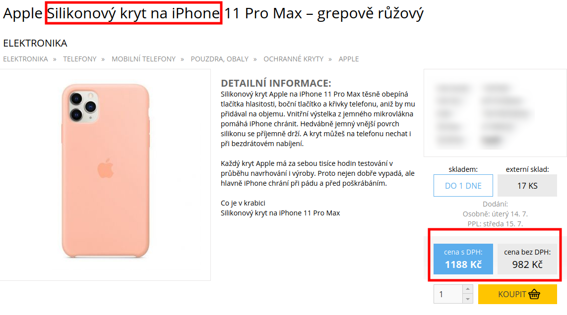Detail produktu v e-shope - Silikónový kryt na iPhone