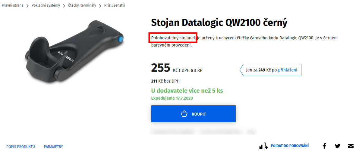Detail produktu v e-shope - Stojan na snímač čiarových kódov
