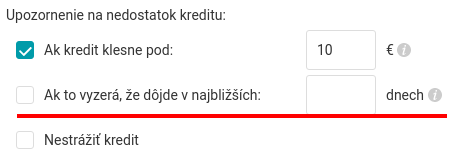 Nové upozornenie na nedostatok kreditu